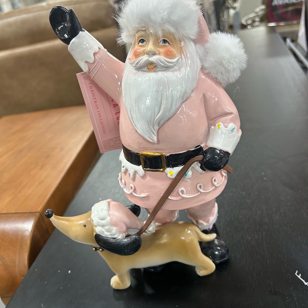 Bella lux viral Pink Santa Claus Figurine with Dog